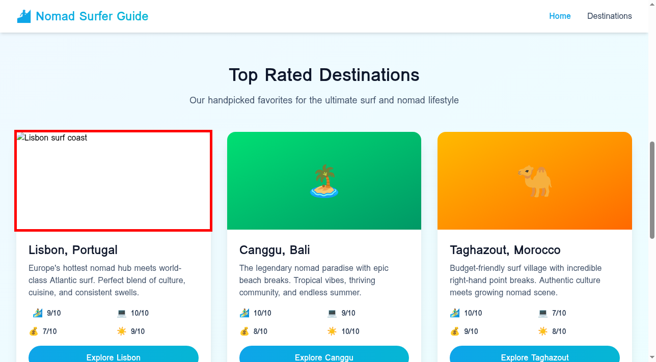 Screenshot of broken link issue
